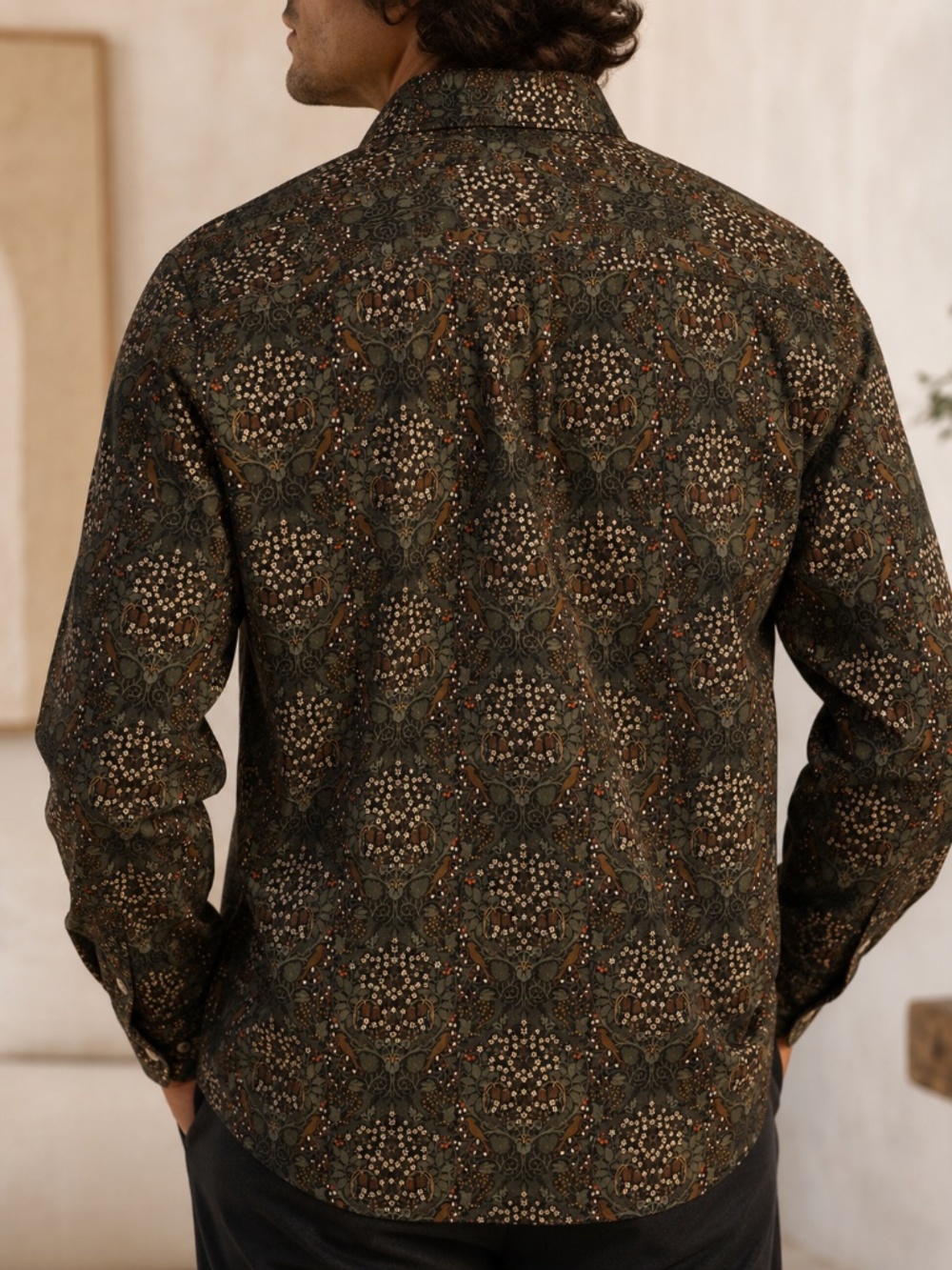 Todd Snyder LARGE Green Brown Ornate Cotton Shirt - Picture 3 of 3